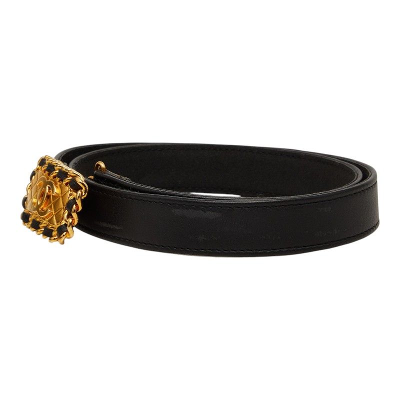 Chanel CC Logo Quilted Belt 70 28 Black Gold Leather — view 2