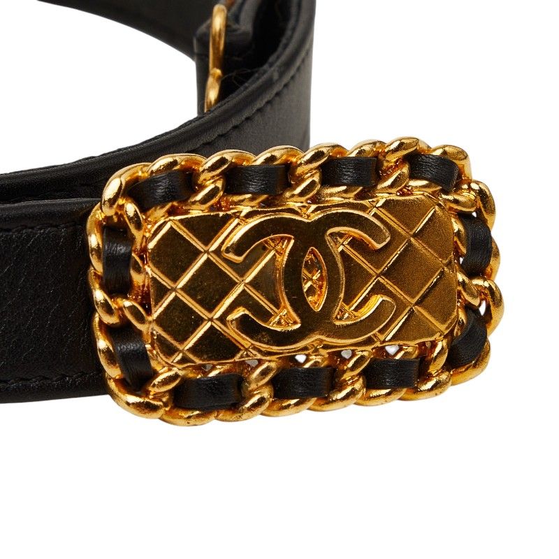 Chanel CC Logo Quilted Belt 70 28 Black Gold Leather — view 4