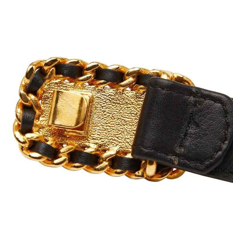 Chanel CC Logo Quilted Belt 70 28 Black Gold Leather — view 5
