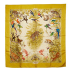 Hermes Carre 90 Wash Red Equateur Scarf Beige Silk