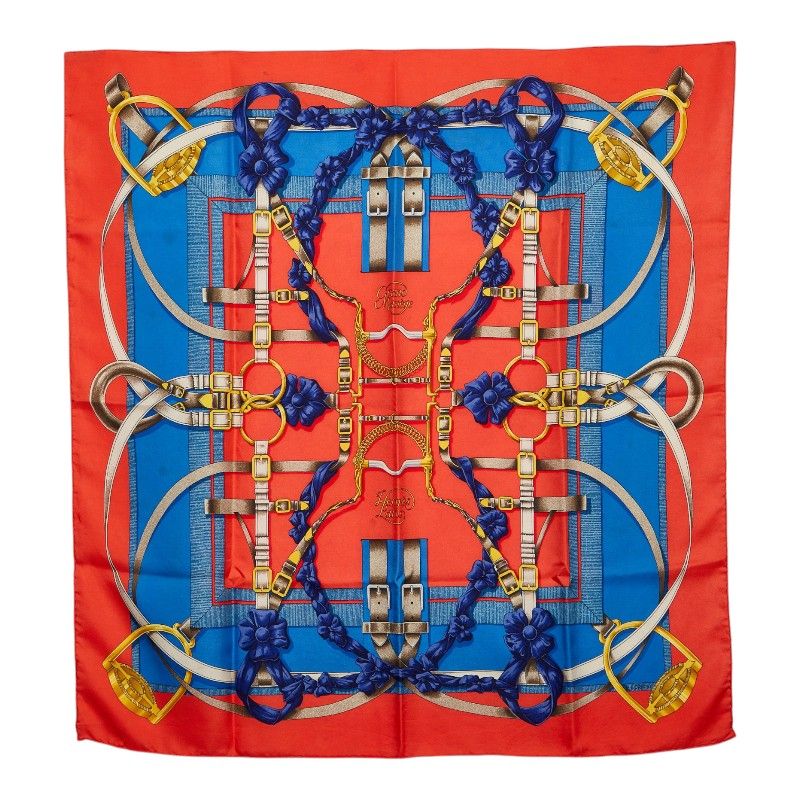 Hermes Carre 90 Crano Manage Scarf Red Blue Silk