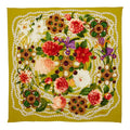 Chanel Flower Floral Scarf Large Green Multicolor Silk