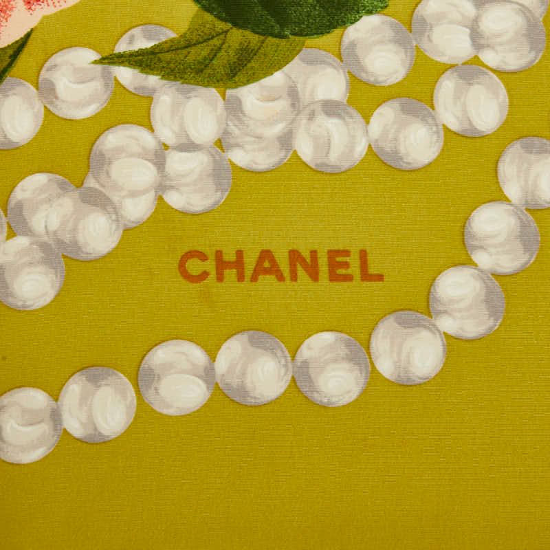 Chanel Flower Floral Scarf Large Green Multicolor Silk — view 5