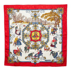 Hermes Carre 90 Joies D' Hiver Winter Enjoyment Scarf Large Red Silk