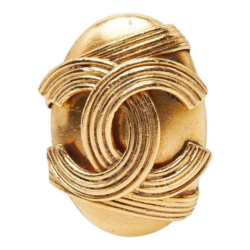 Chanel CC Logo Vintage Single Oval Earrings 94 Gold Plated