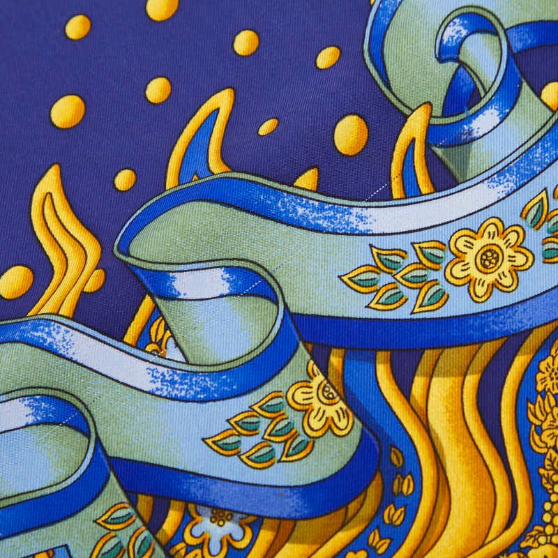 Hermes Carre 90 Carpe Diem Enjoy Your Day Scarf Large Blue Silk — view 3