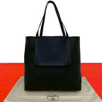 Hermes Cover Series 46 Taurillon Clemence Leather Tote Blue Nuit