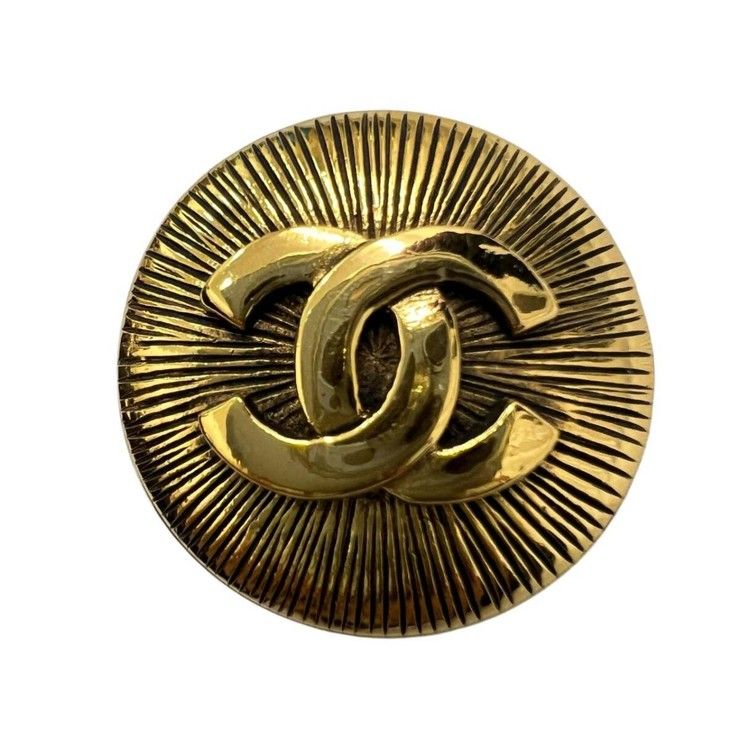 Chanel Brooch CC Logo Gold Metal Vintage Round