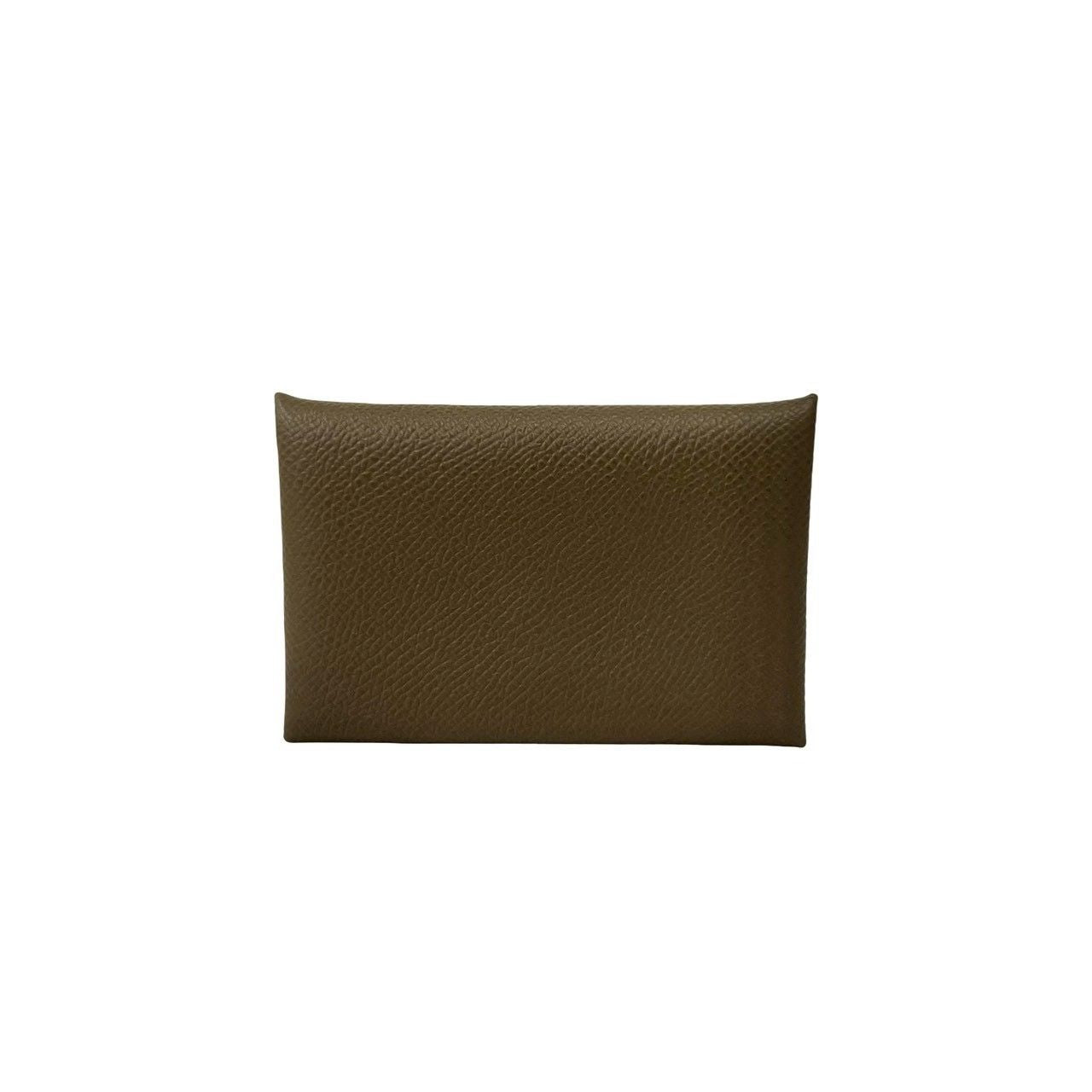 Hermes Calvi Veau Epsom Card Case Business Holder Coin Purse Gray Ju Etoupe — view 2