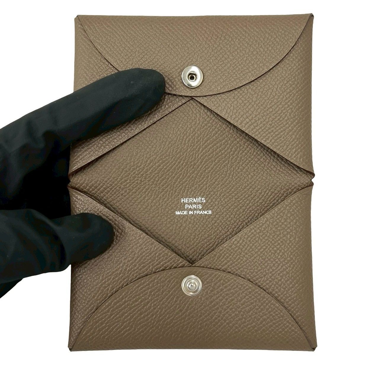 Hermes Calvi Veau Epsom Card Case Business Holder Coin Purse Gray Ju Etoupe — view 7
