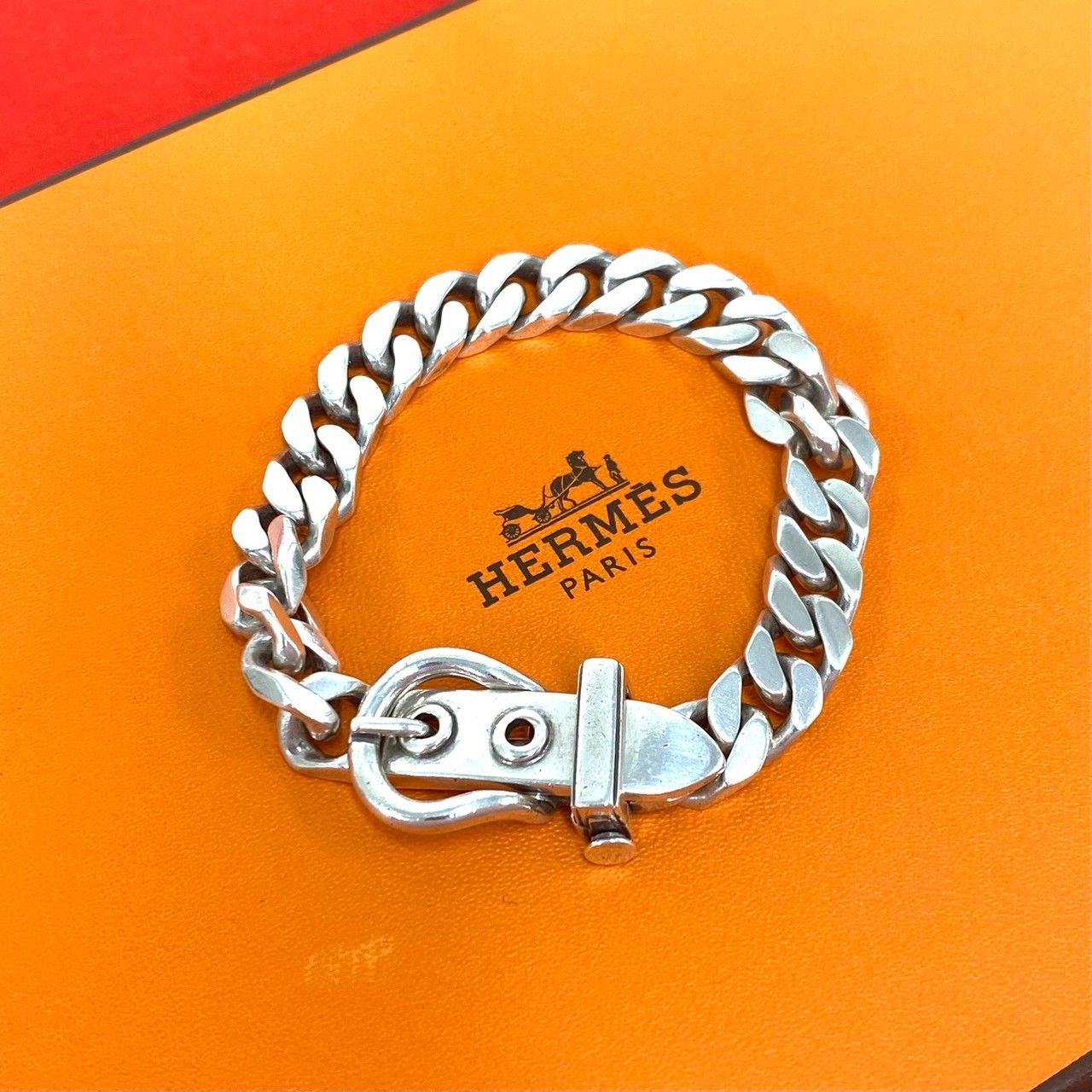 Hermes Vintage Book le Cellier PM Bracelet 925 Sterling Silver