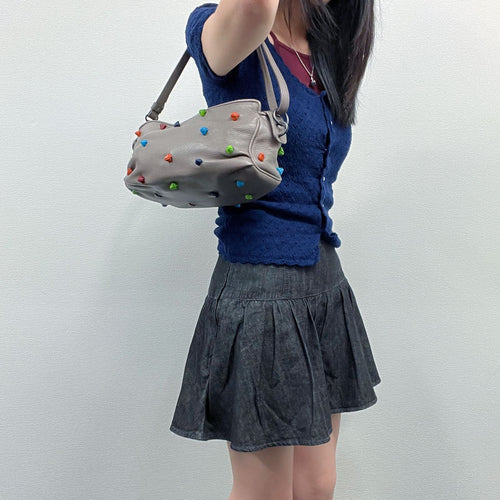 Bottega Veneta Studs 2-Way Shoulder Bag Leather Gray Ju Multicolor Vintage
