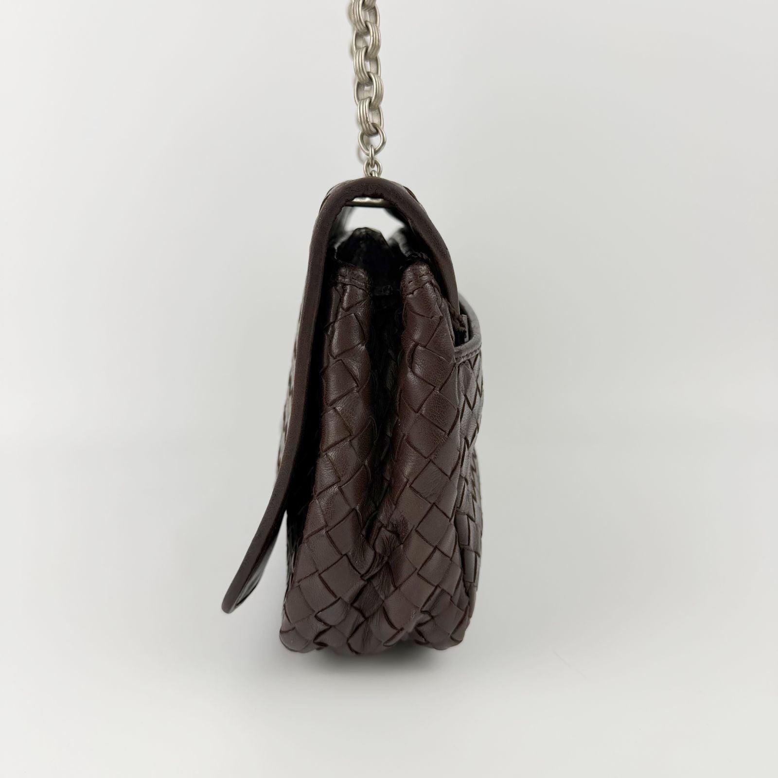Bottega Veneta Intrecciato Chain Shoulder Flap Bag Leather Brown Vintage — view 5