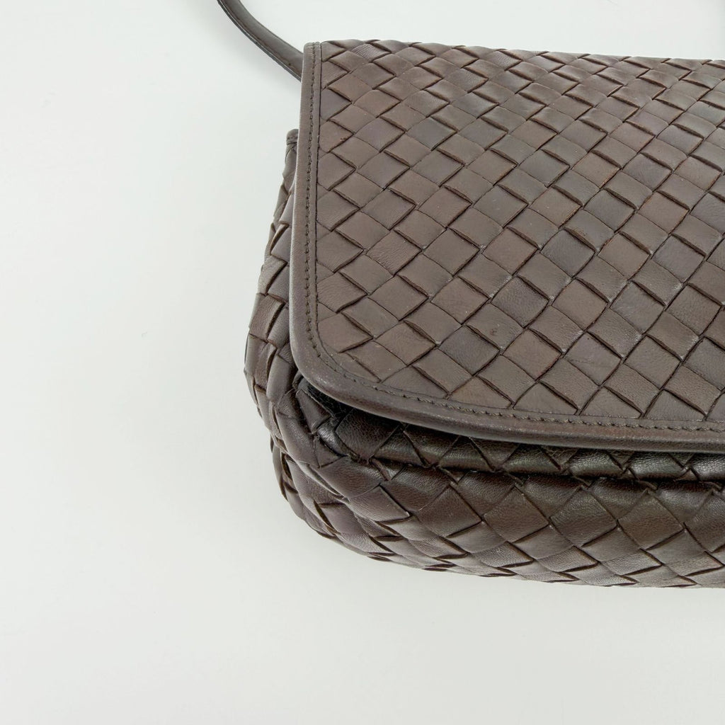 Bottega Veneta Intrecciato Chain Shoulder Flap Bag Leather Brown Vintage — view 8