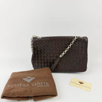 Bottega Veneta Intrecciato Chain Shoulder Flap Bag Leather Brown Vintage