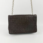 Bottega Veneta Intrecciato Chain Shoulder Flap Bag Leather Brown Vintage — view 3