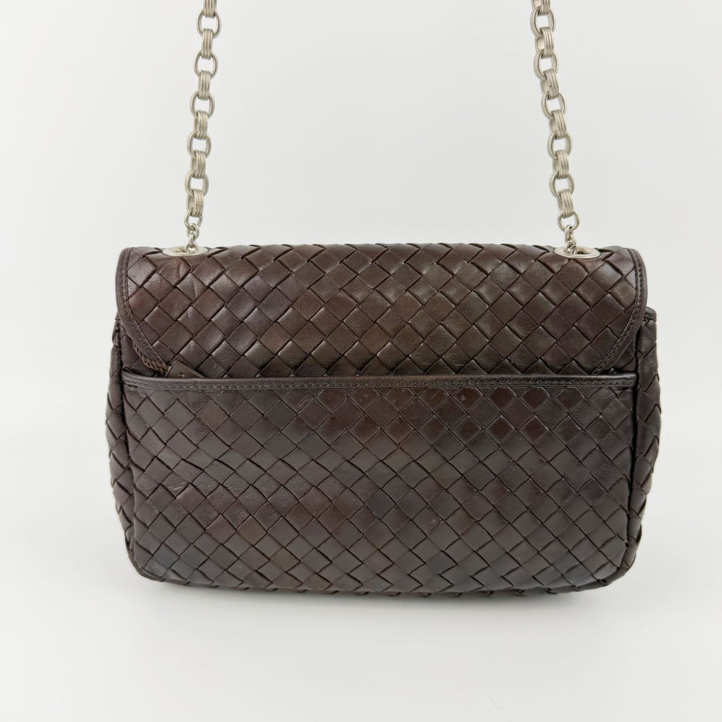 Bottega Veneta Intrecciato Chain Shoulder Flap Bag Leather Brown Vintage — view 4