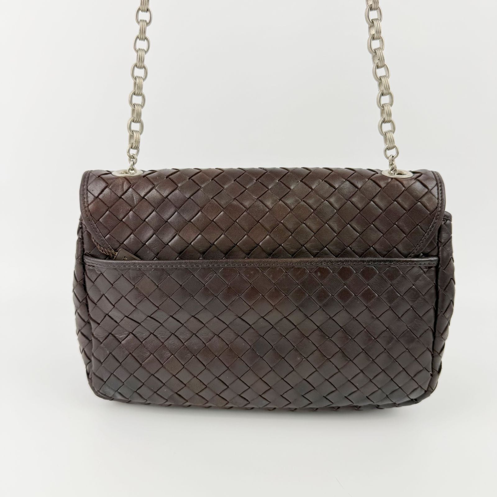 Bottega Veneta Intrecciato Chain Shoulder Flap Bag Leather Brown Vintage — view 4