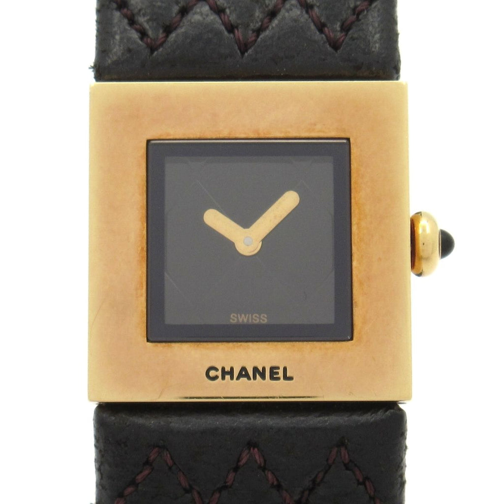 Chanel Watch Quilted 18k Yellow Gold Leather Strap Black