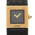 Chanel Watch Quilted 18k Yellow Gold Leather Strap Black