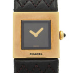 Chanel Watch Quilted 18k Yellow Gold Leather Strap Black