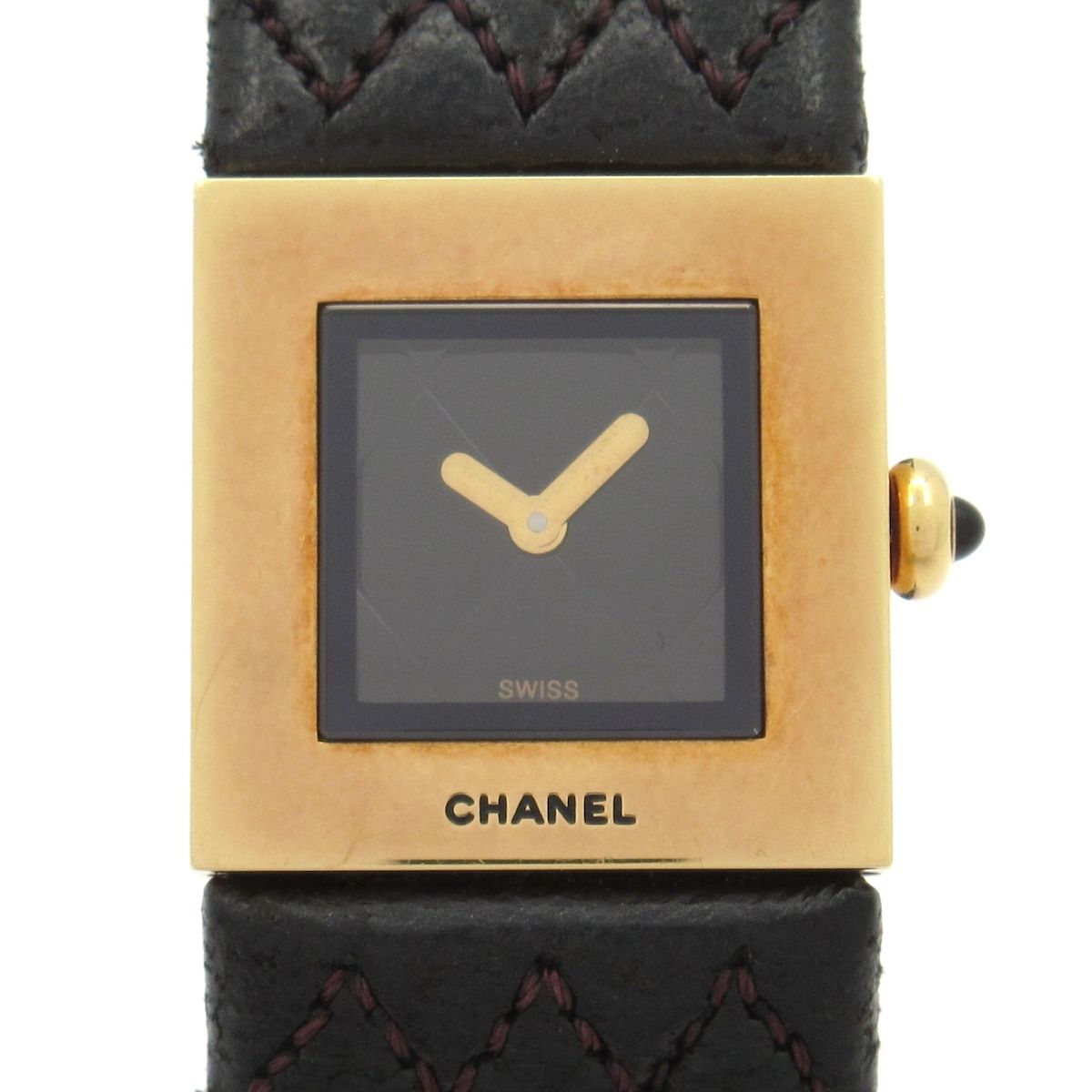 Chanel Watch Quilted 18k Yellow Gold Leather Strap Black