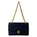 Chanel Shoulder Bag Double Flap Quilted Black Gold Mademoiselle Chain Cotton