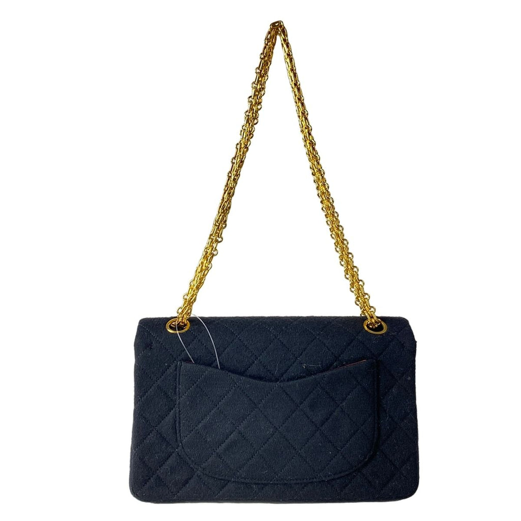 Chanel Shoulder Bag Double Flap Quilted Black Gold Mademoiselle Chain Cotton — view 3