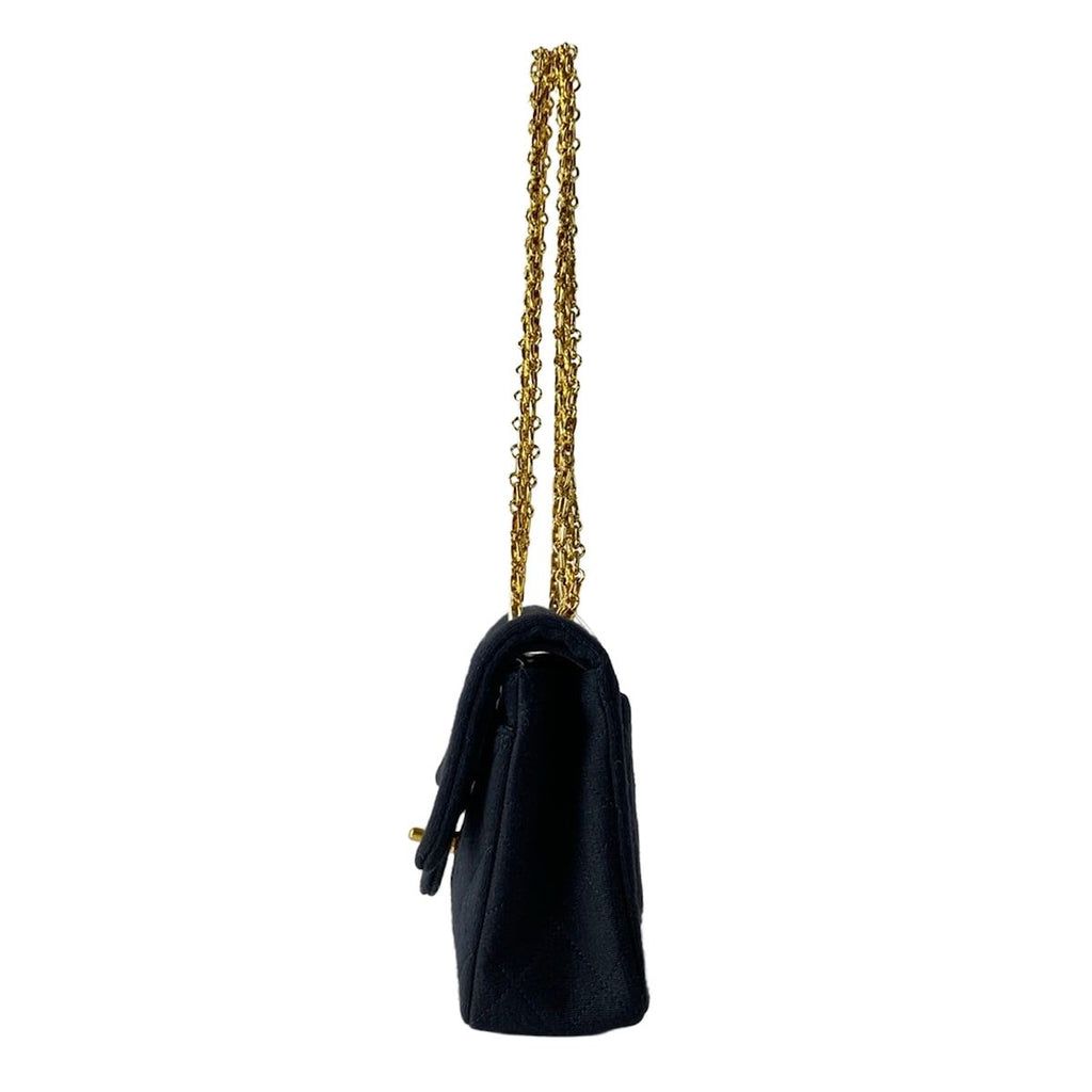 Chanel Shoulder Bag Double Flap Quilted Black Gold Mademoiselle Chain Cotton — view 4