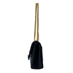 Chanel Shoulder Bag Double Flap Quilted Black Gold Mademoiselle Chain Cotton — view 4