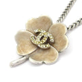 Chanel Necklace Silver Beige Clover CC Logo