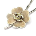 Chanel Necklace Silver Beige Clover CC Logo