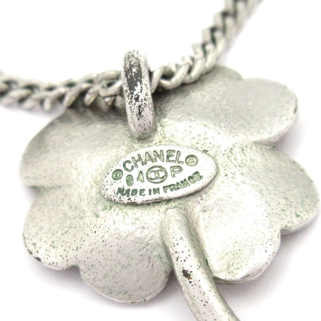 Chanel Necklace Silver Beige Clover CC Logo — view 5