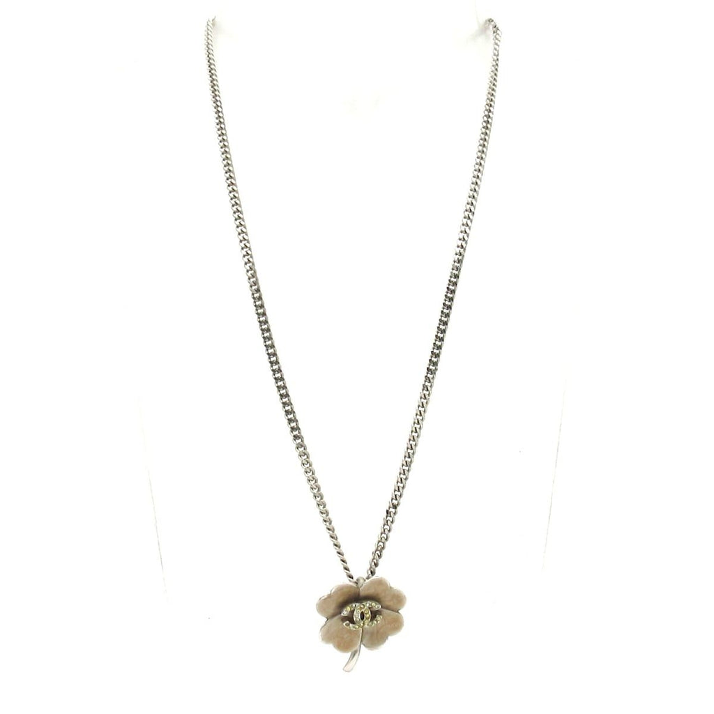 Chanel Necklace Silver Beige Clover CC Logo — view 2
