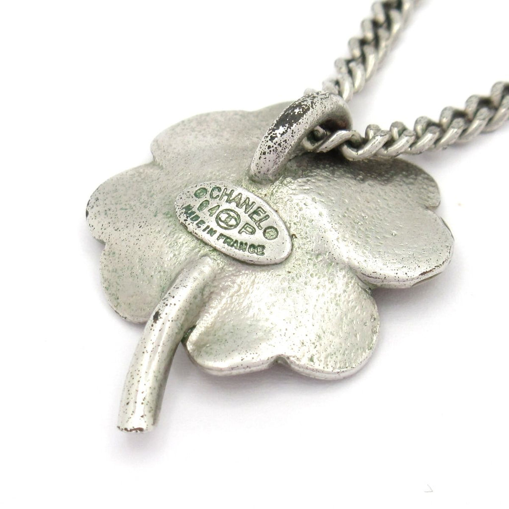 Chanel Necklace Silver Beige Clover CC Logo — view 3