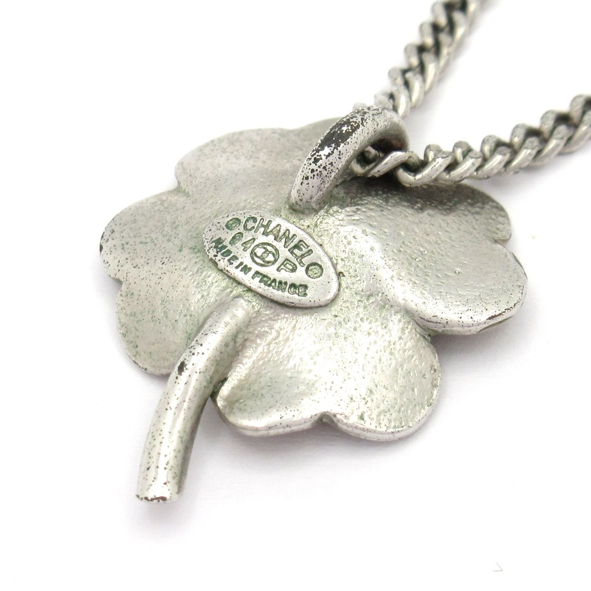 Chanel Necklace Silver Beige Clover CC Logo — view 3