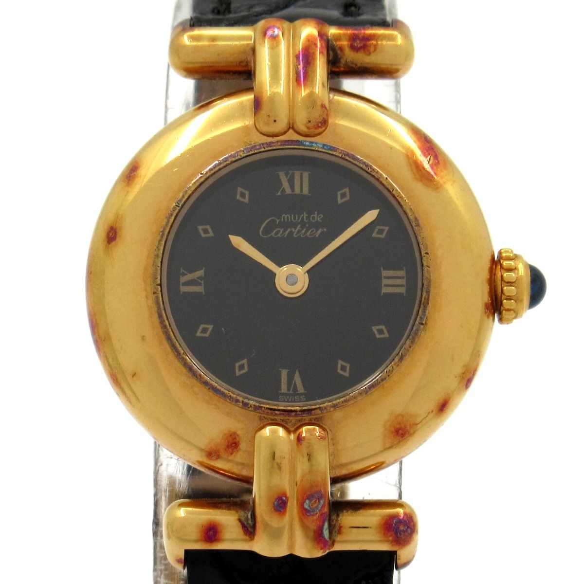 Cartier Watch Must Colise Vermeil 925 Leather Strap Black