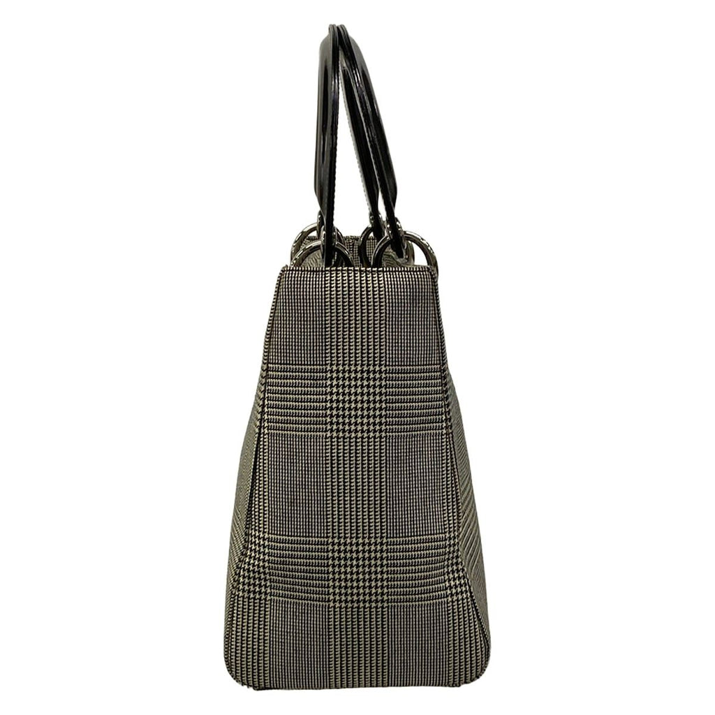 Dior Handbag Lady Bag Black Ivory Houndstooth Plaid Leather — view 2
