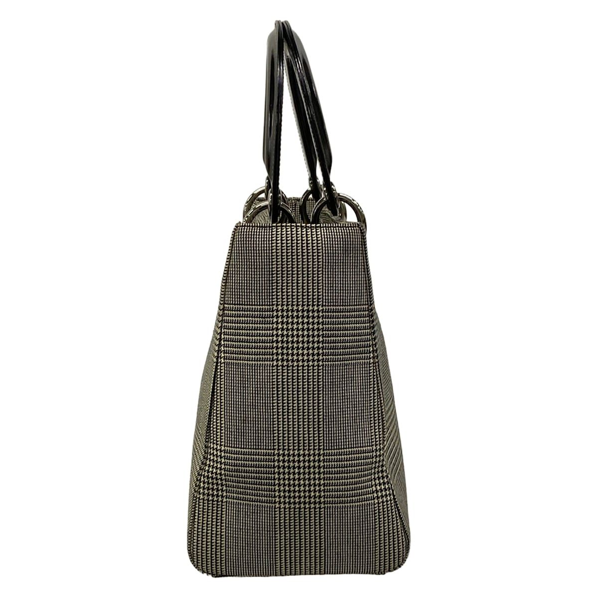 Dior Handbag Lady Bag Black Ivory Houndstooth Plaid Leather — view 2