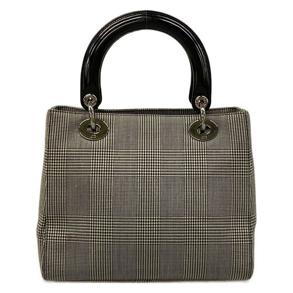 Dior Handbag Lady Bag Black Ivory Houndstooth Plaid Leather — view 3