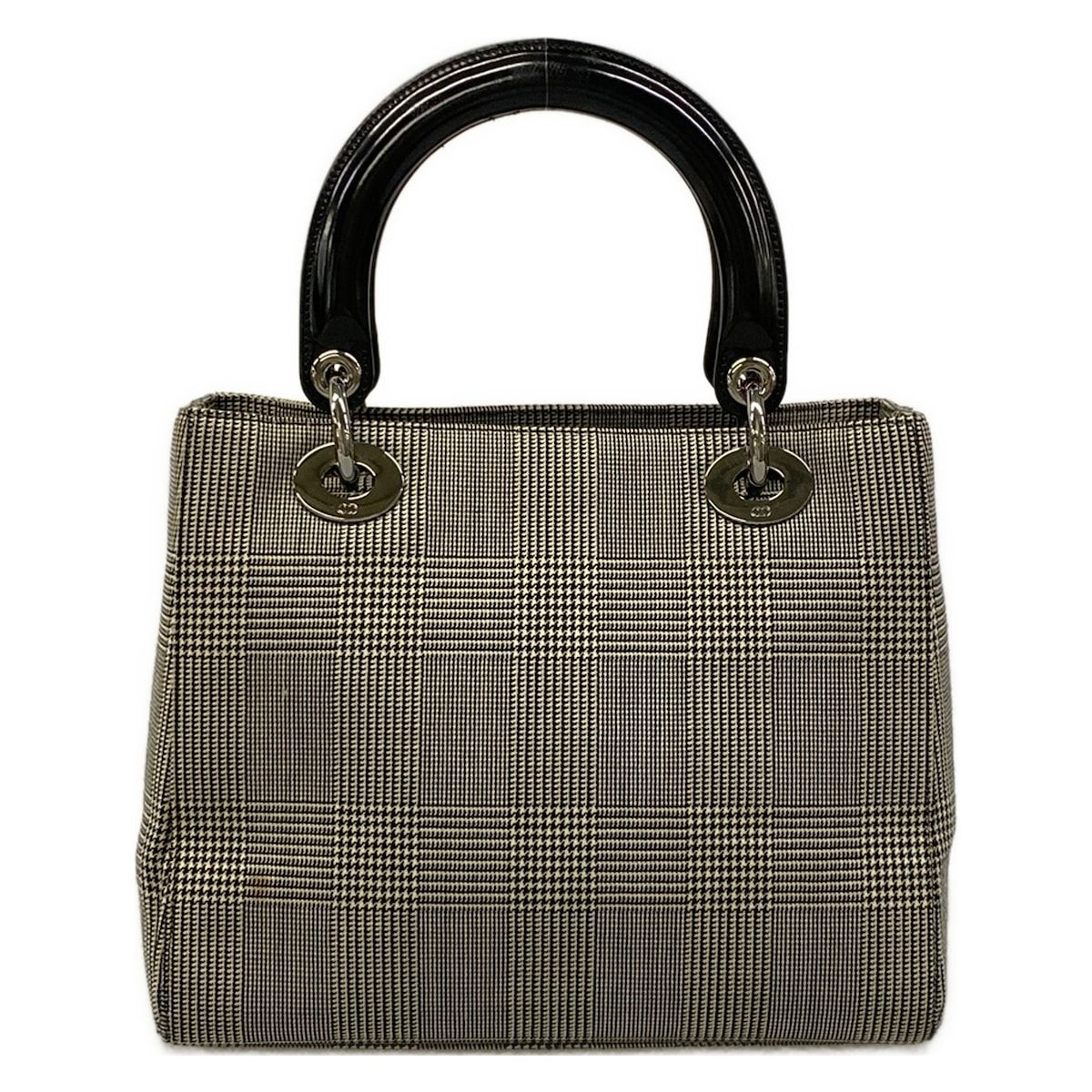 Dior Handbag Lady Bag Black Ivory Houndstooth Plaid Leather — view 3