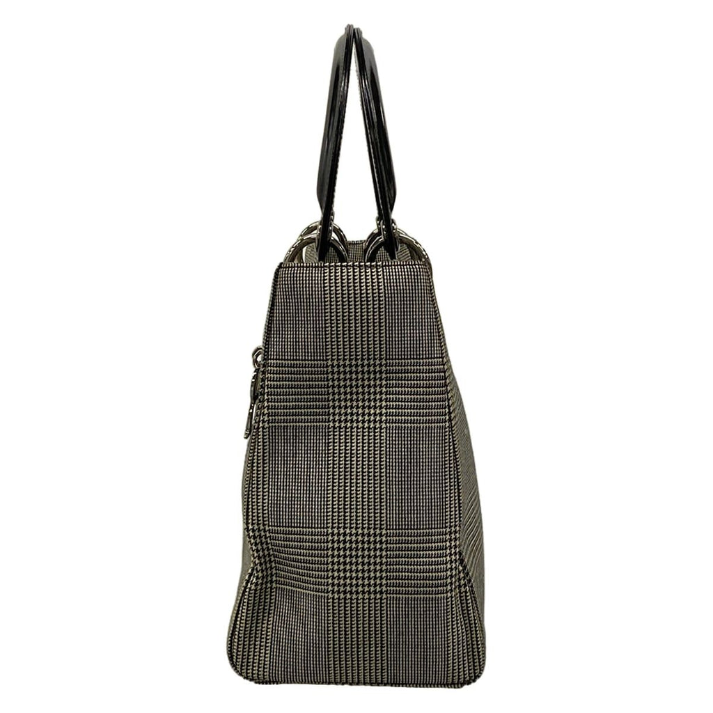 Dior Handbag Lady Bag Black Ivory Houndstooth Plaid Leather — view 4