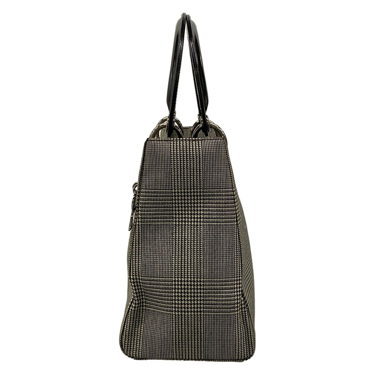 Dior Handbag Lady Bag Black Ivory Houndstooth Plaid Leather — view 4