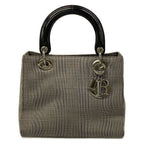 Dior Handbag Lady Bag Black Ivory Houndstooth Plaid Leather