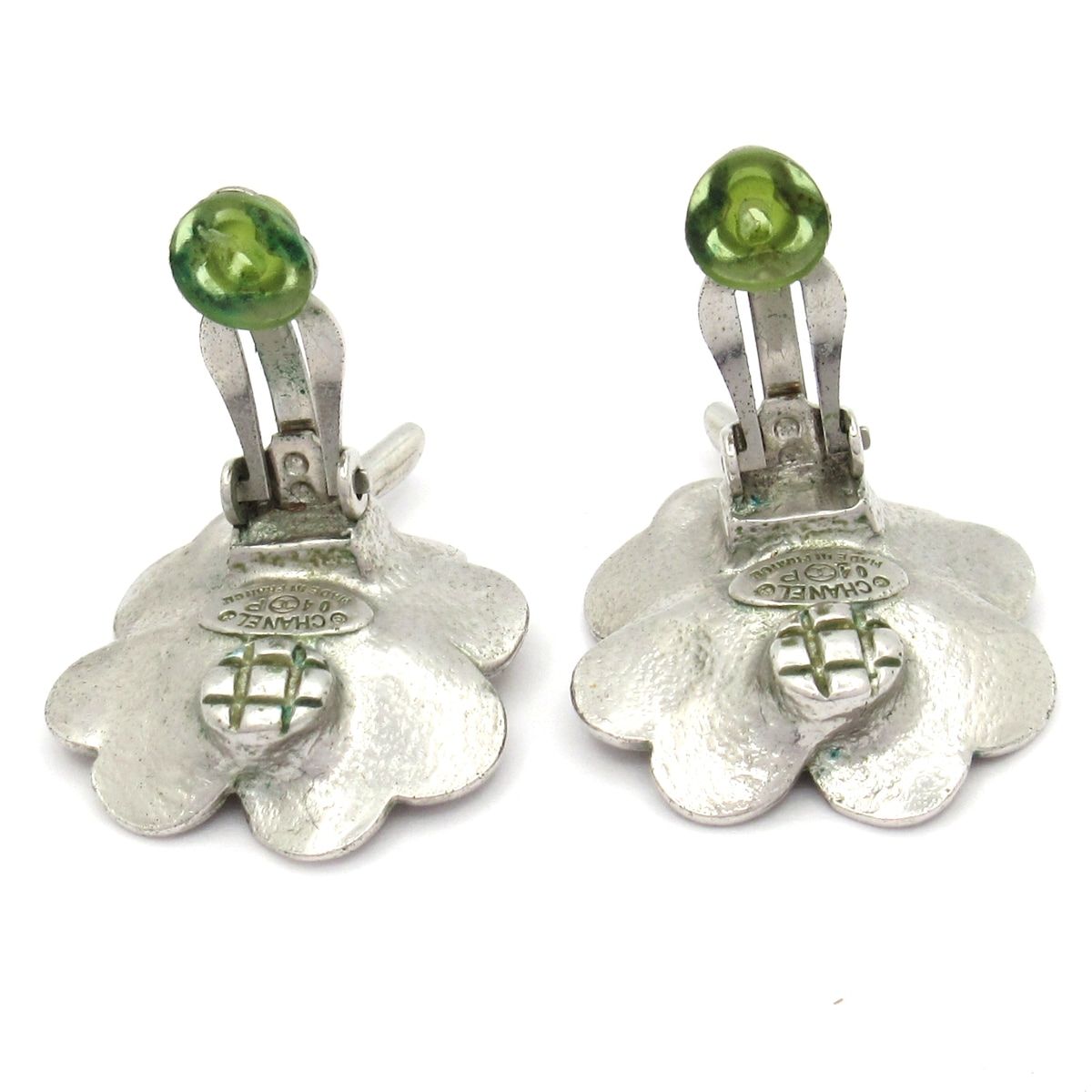 Chanel Earrings Silver Beige Clear CC Logo Clover — view 4