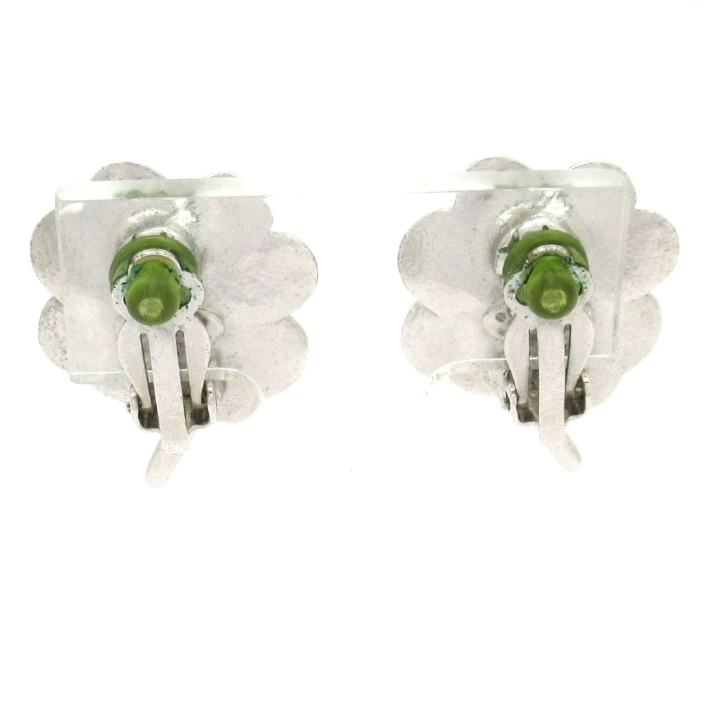 Chanel Earrings Silver Beige Clear CC Logo Clover — view 3