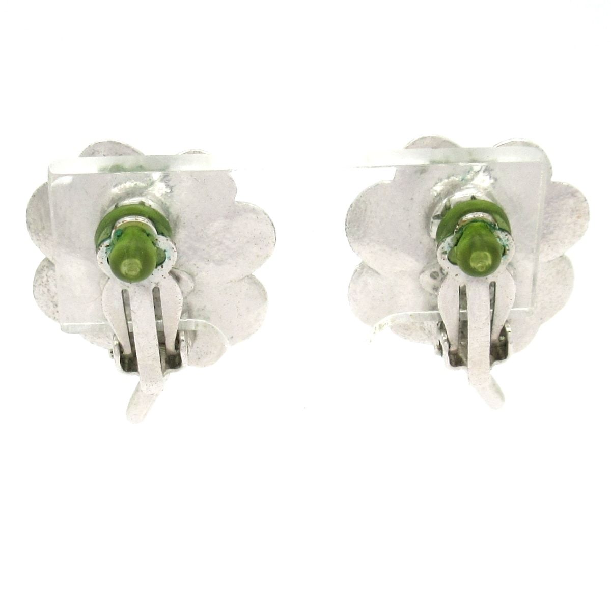 Chanel Earrings Silver Beige Clear CC Logo Clover — view 3