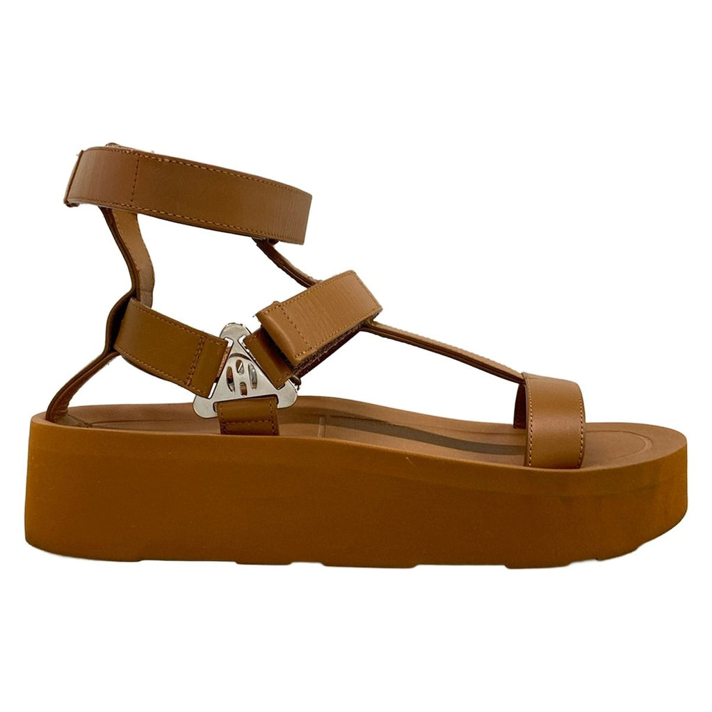 Hermes Sandals 37 Enid Brown Platform Velcro Diamant Buckle Silver Leather — view 4