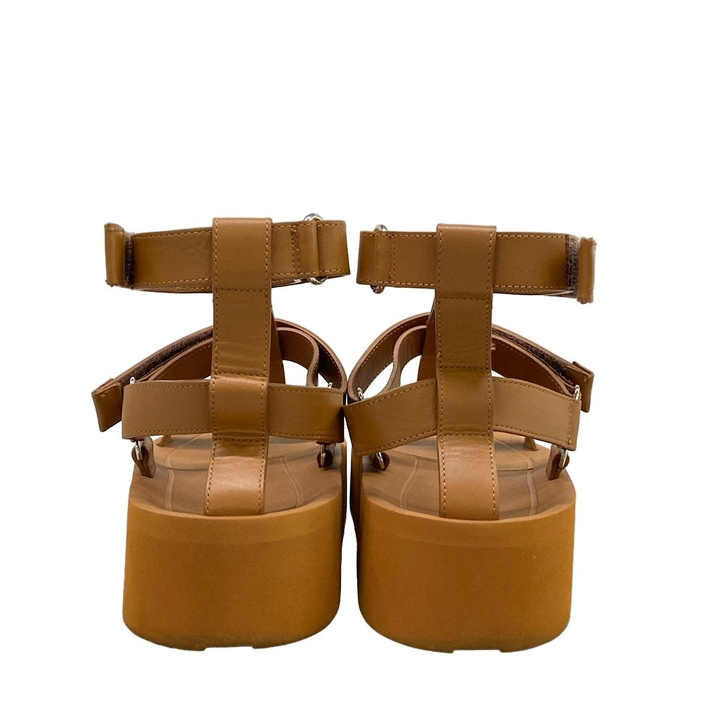 Hermes Sandals 37 Enid Brown Platform Velcro Diamant Buckle Silver Leather — view 6