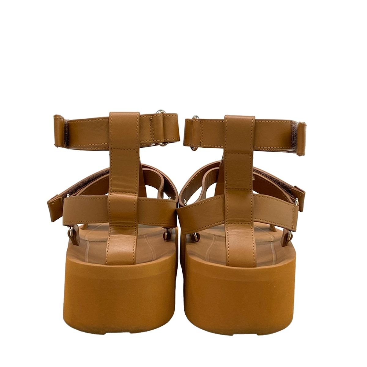 Hermes Sandals 37 Enid Brown Platform Velcro Diamant Buckle Silver Leather — view 6